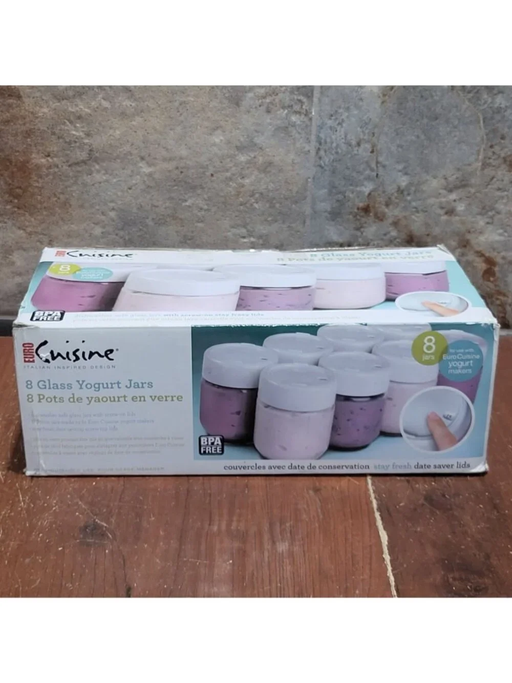 Euro Cuisine Set 8 Glass Yogurt Jars 6 Oz Date Setting Lids